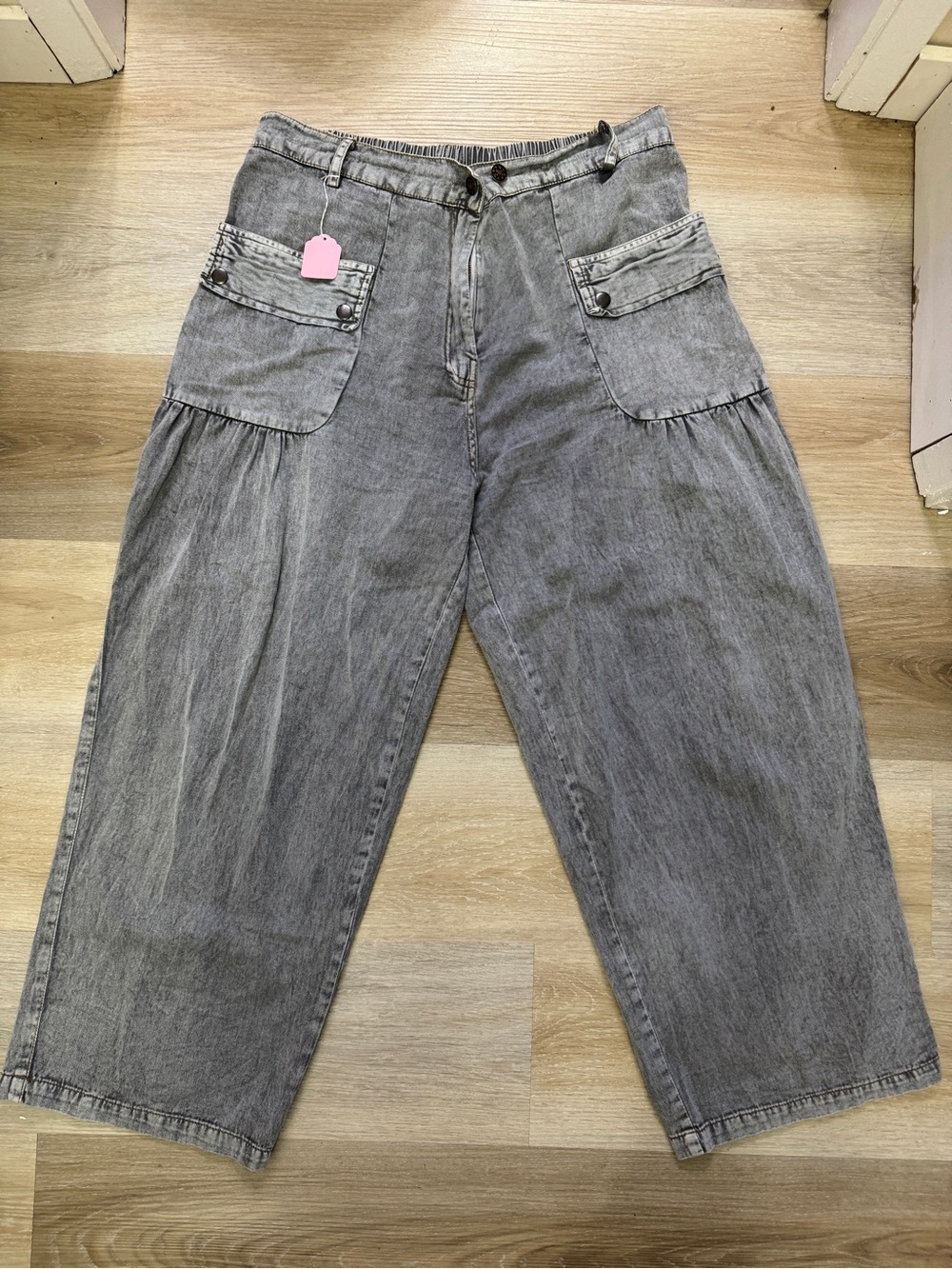 Paper Lace Grey Acid Wash Baggy Barrel Jeans